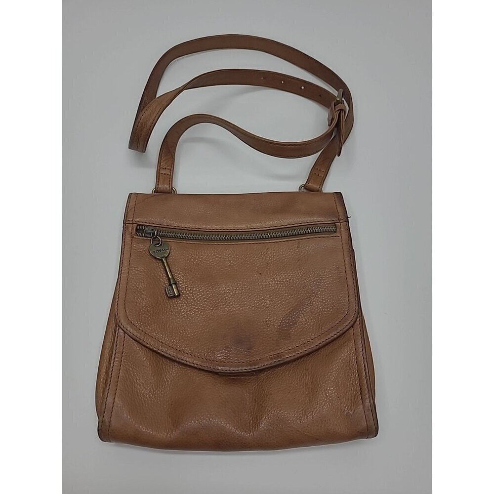 Vintage Fossil Camel Brown Leather Crossbody Purse Envelope Style
